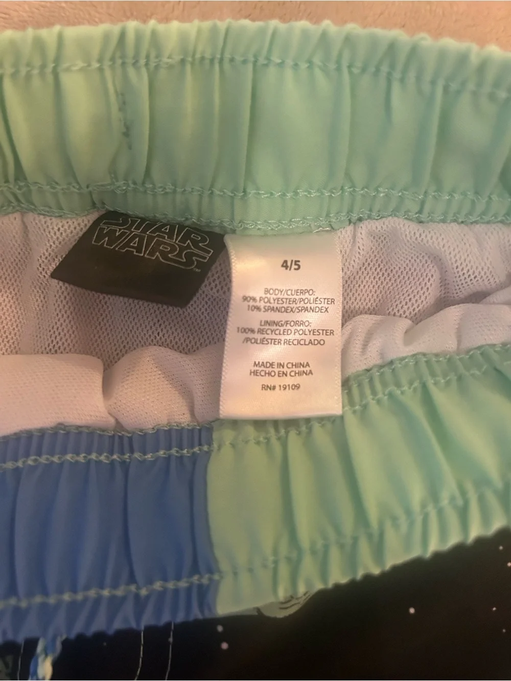 Boys STAR WARS Size 4/5 Black & Blue Baby Yoda Swim Trunks
